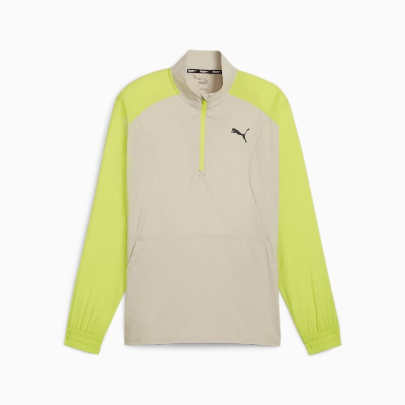 Puma | Men's FIT Woven Quarter Zip Sweater - Putty-Lime Pow