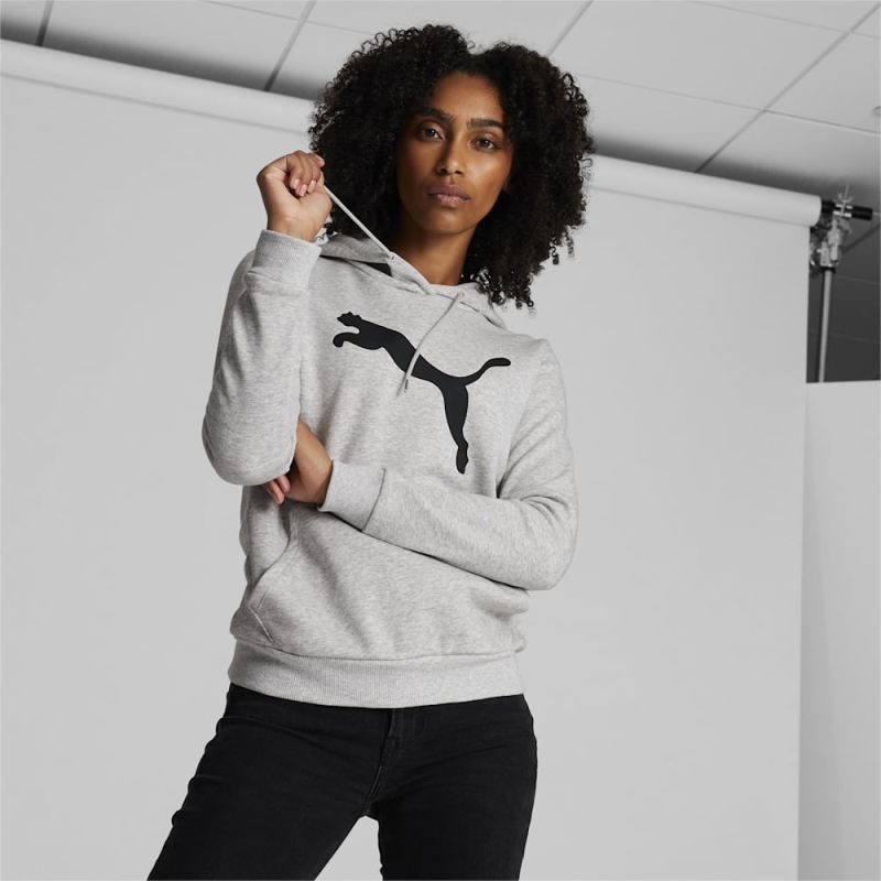 Puma | Women's Essentials Big Cat Logo Hoodie - Light Gray Heather - Click Image to Close