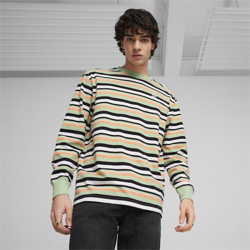 Puma | Men's DOWNTOWN 180 Striped Tee - Pure Green-AOP