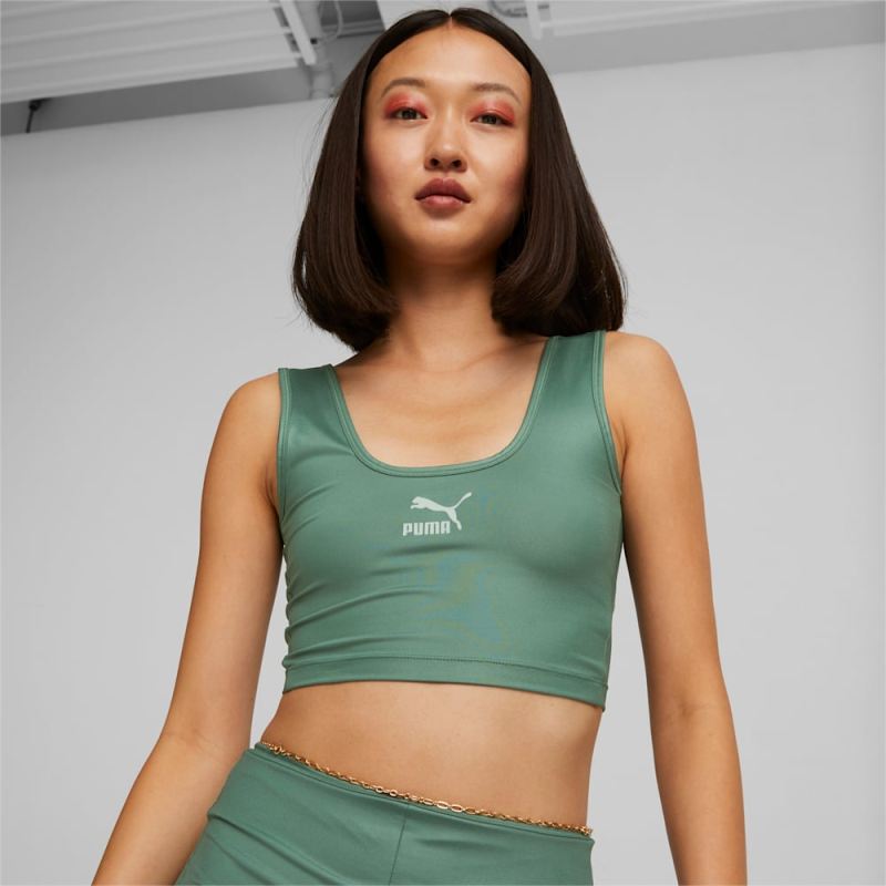 Puma | Women's T7 Shiny Cropped Top - Deep Forest