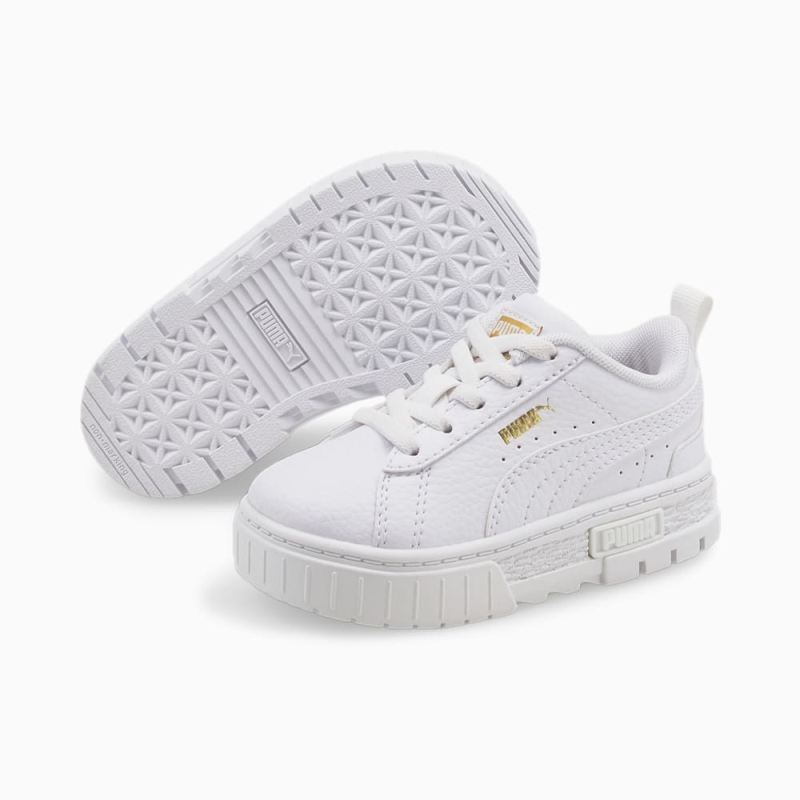 Puma | Girls Mayze Leather Toddler Shoes - White-Team Gold