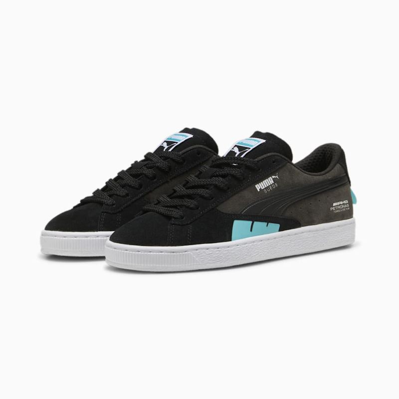 Puma | Men's Mercedes AMG-Petronas F1 Suede Sneakers - Black-Flat Dark Gray-Sheen Green