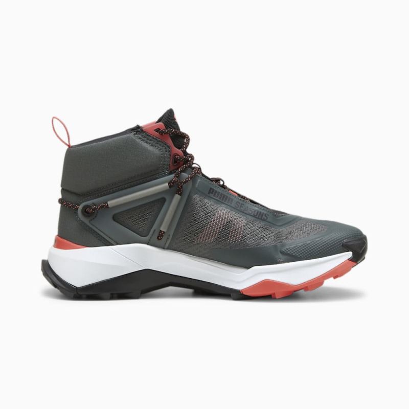 Puma | Men's SEASONS Explore NITRO Mid Hiking Shoes - Mineral Gray-Black-Active Red