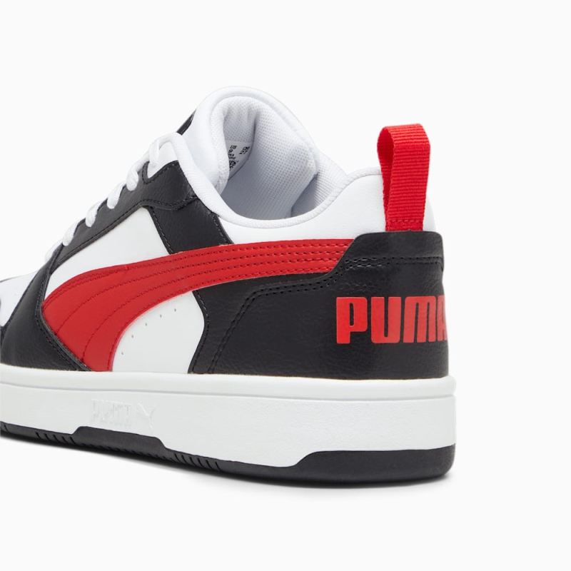Puma | Men's Rebound V6 Low Sneakers - White-For All Time Red-Black