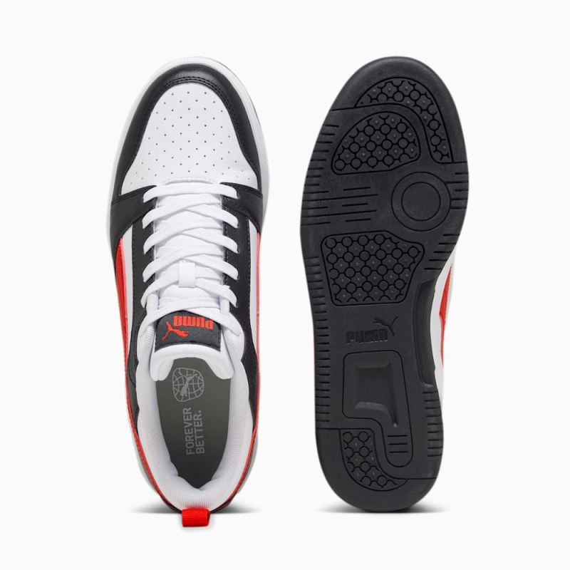 Puma | Men's Rebound V6 Low Sneakers - White-For All Time Red-Black