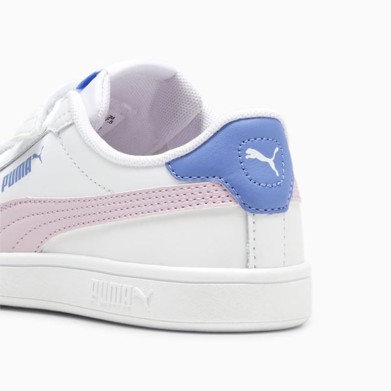 Puma | Boys Smash 3.0 Leather V Little Kids Sneakers - White-Grape Mist-Blue Skies