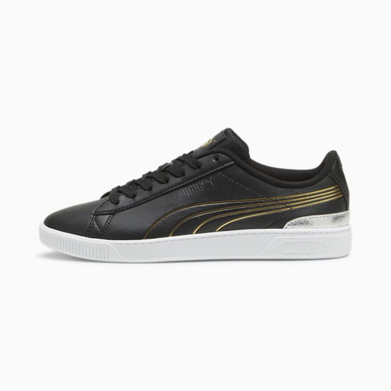 Puma | Women's Vikky v3 Metallic Shine Sneakers - Black-Gold-White