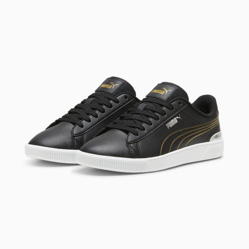 Puma | Women's Vikky v3 Metallic Shine Sneakers - Black-Gold-White