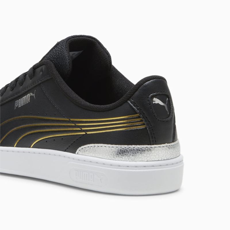 Puma | Women's Vikky v3 Metallic Shine Sneakers - Black-Gold-White